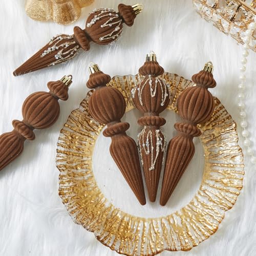 Munansli Brown Velvet Christmas Ornaments Set - 6.7 Inch Shatterproof Holiday Balls for Xmas Tree Decoration