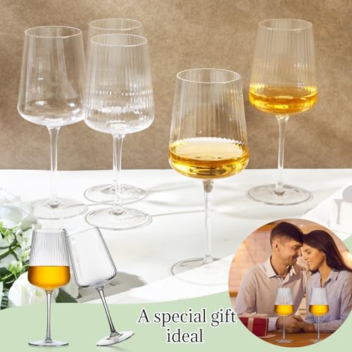 Qinyoung Set of 6 Modern Crystal Ribbed Wine Glasses 17oz for Red White Champagne