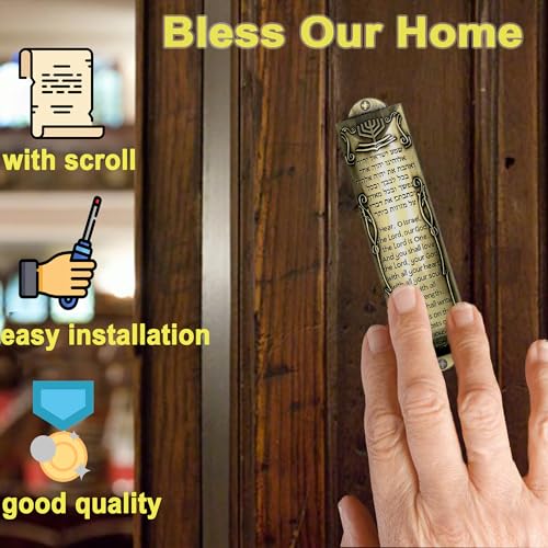 2 Pack Metal Mezuzah Case Set with Non-Kosher Scroll for Door, 5.1 Inch