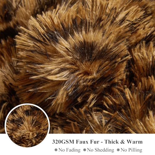 Fluffy Faux Fur Duvet Cover Set - Queen Soft Shaggy Leopard Print Bedding