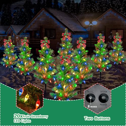 LSHXINXX 8 Pack Outdoor Solar Christmas Tree Lights with Bows, 160 LED Multi-Color Modes