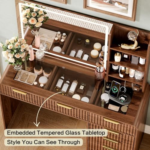 47.2-Inch Makeup Vanity Desk with Lighted Mirror, Charging Station & Drawers