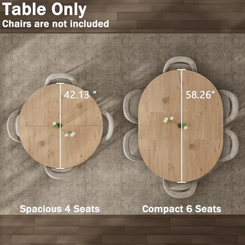Extendable Round Dining Table, 42" to 58" Oval Table with Storage Shelf