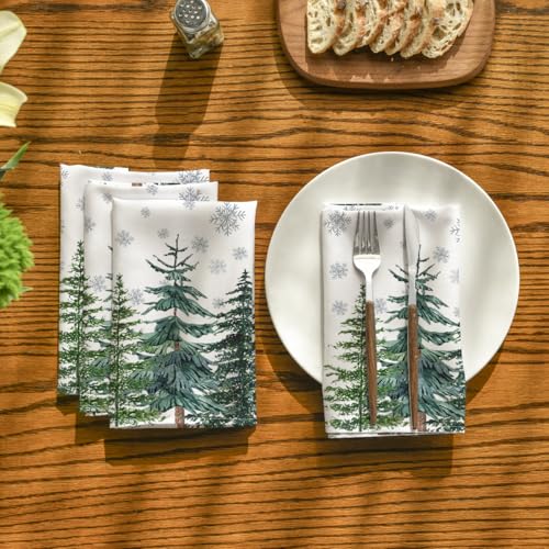 Horaldaily 18" x 18" White Christmas Cloth Napkins Set of 12 – Winter Snow Trees