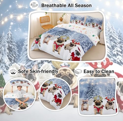 Feelyou Dog Xmas Duvet Cover Queen Size - Pug Christmas Bedding Set Multi 29