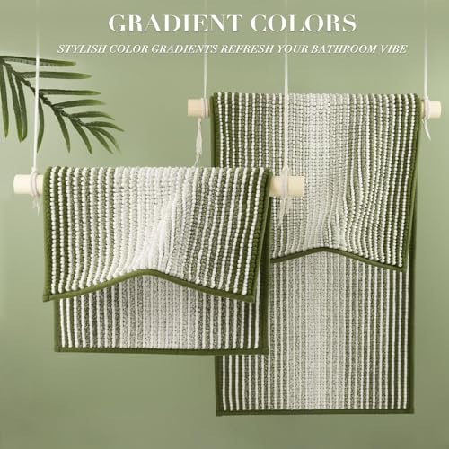 BSICPRO 2-Piece Chenille Bathroom Rug Set, Sage Non-Slip Shaggy Floor Mats