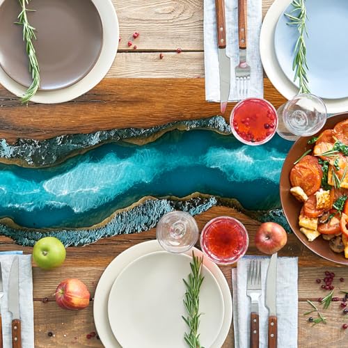 Forever Queen Teal Wood Grain Table Runner 13 x 72 Inch - Ocean Variation for Modern Farmhouse