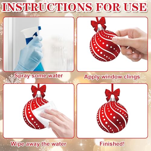 COCHIE Red Merry Christmas Window Clings Set (6 Sheets) Xmas Ball Double-Sided Decoration - XMAS