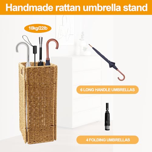 Handwoven Faux Rattan Umbrella Stand for Entryway and Mudroom