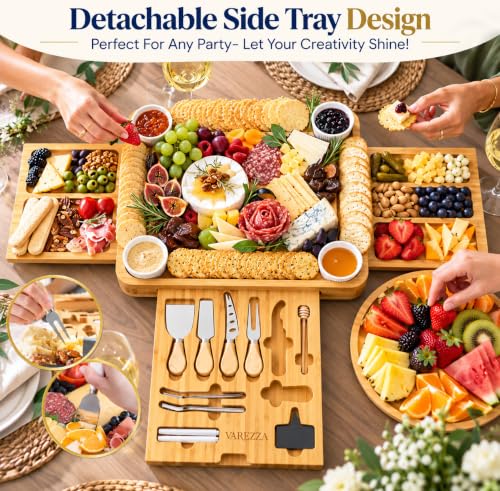 VAREZZA Large Bamboo Charcuterie Boards Set with Accessories - Cheese Board & Platter for Entertaining - Housewarming & Gift Idea