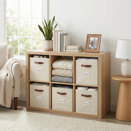 Fabric Storage Cubes 10.5 Inch with Labels Beige 6 Pack
