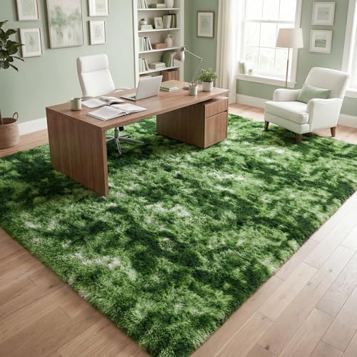 Forest Green Shaggy Rug 4x6 Feet, Soft Plush Non-Slip Area Carpet for Bedroom