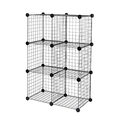 6-Cube Wire Grid Storage Organizer Metal Shelving Unit Black