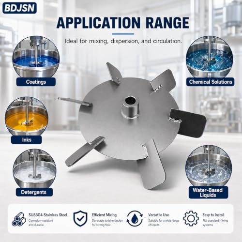 BDJSN 15x250mm Stainless Steel 6-Blade Mixer Impeller for Drum & Tank Mixers