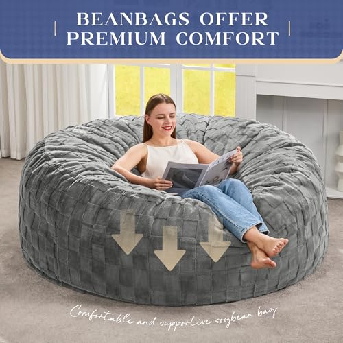 5FT Oversized Memory Foam Bean Bag Chair - Washable Plush Grey Lounger