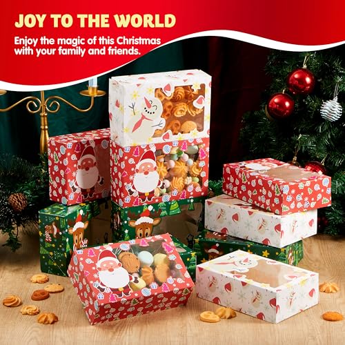 JOYIN 24-Pack Christmas Foil Treat Box with Window, 8.75 x 5.75 x 2.75in, Red/Green/White | Holiday Gift Boxes