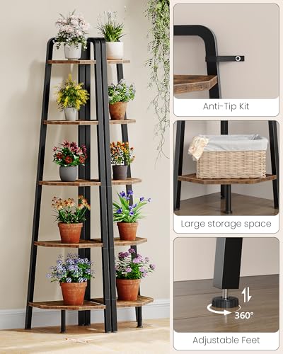 5-Tier Industrial Corner Shelf, 60-Inch Tall Ladder Display Stand