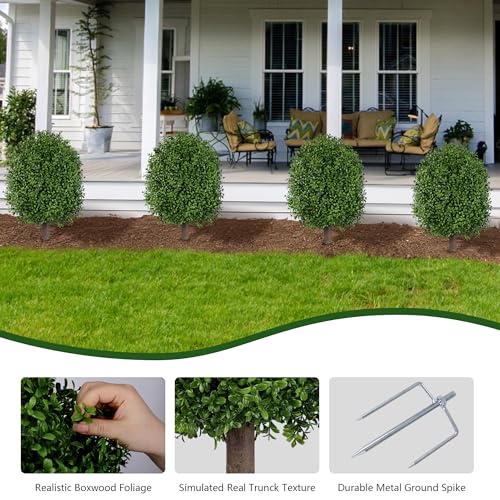 24-Inch Artificial Boxwood Topiary Trees, UV Resistant Outdoor Shrubs - 2 Pack