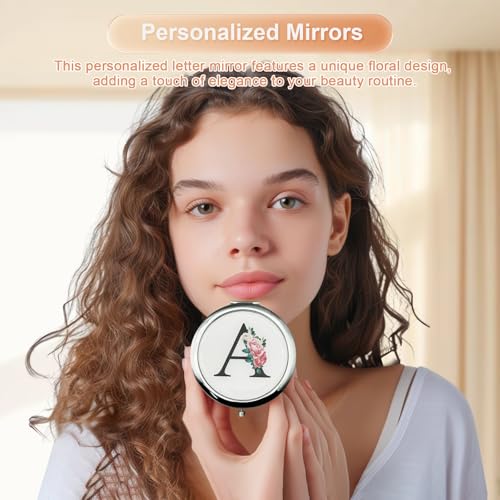 V Monogram Compact Mirror - Personalized Gift for Women & Girls, 2-Sided 180° Adjustable Pocket Mirror
