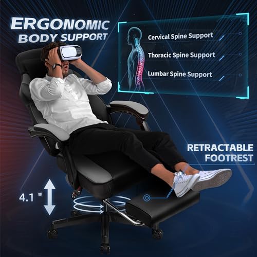 Ergonomic High-Back Gaming Chair with Footrest & Massage Support, Grey