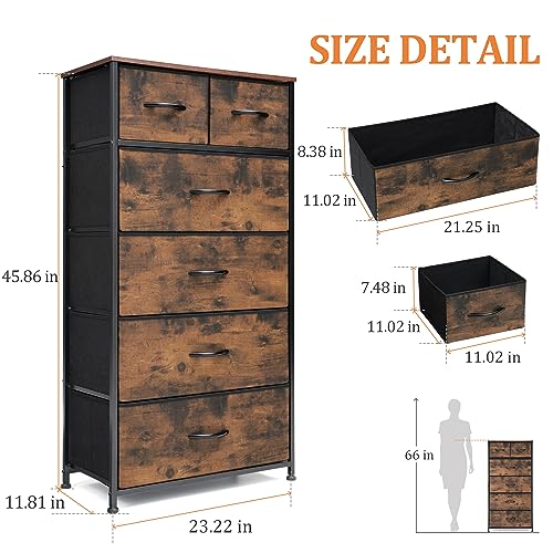 6-Drawer Tall Dresser with Wooden Top, Vertical Fabric Storage Tower