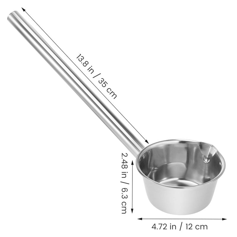 PRETYZOOM 14‘’ Long Handle Stainless Steel Water Ladle with Pour Spout Soup Scoop, Large Metal Garden Watering Spoon for Kitchen, Cooking Japanese Bathing Dipper Heavy Duty