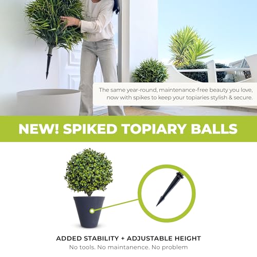 Artificial Boxwood Topiary Ball with Ground Spike, 2-Pack UV Protected