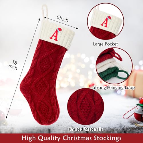 Monogram Knitted Christmas Stocking with Initial - 18" Cable Knit Fireplace Stocking