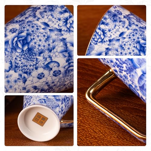 KAMMAK 18.6oz Ceramic Coffee Mugs Set of 2 with Elegant Blue-White Rim