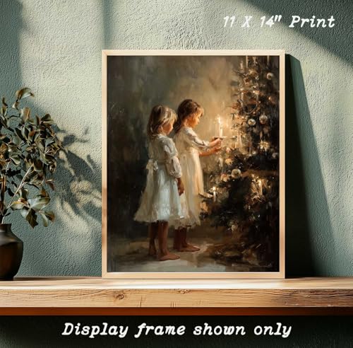 Japrex 11x14 Nostalgic Victorian Christmas Wall Art – Candlelit Tree & Children Print, Unframed