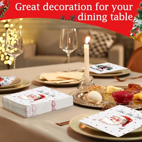 Fulmoon 200 Pcs Christmas Cocktail Paper Napkins - 4 Styles, Disposable Holiday Party Supplies