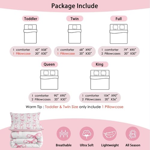Erosebridal Twin Bedding Set - Cute Pink Bow Comforter with Ribbon Knot | Princess Room Decor, 1 Pillowcase