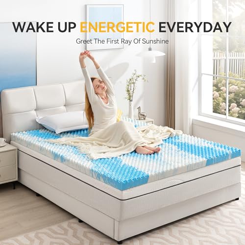 SINWEEK 2 Inch Egg Crate Gel Memory Foam Mattress Topper, Twin Size Blue