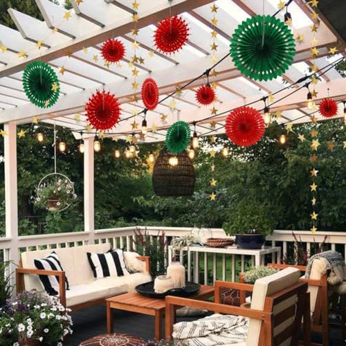 Decor365 Christmas Red Green Gold Star Garlands & Fans Holiday Party Decor