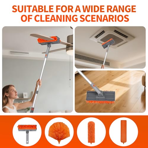 Ceiling Fan Duster with 72-Inch Extendable Handle & Washable Microfiber Heads
