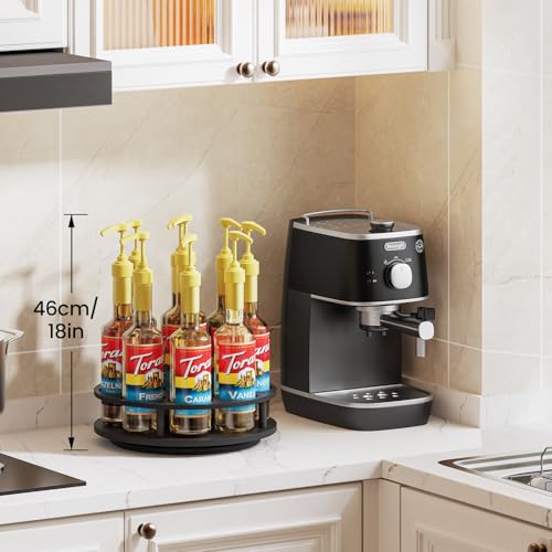 Rotating Coffee Syrup Organizer - 9 Bottle Wooden Rack for Countertop