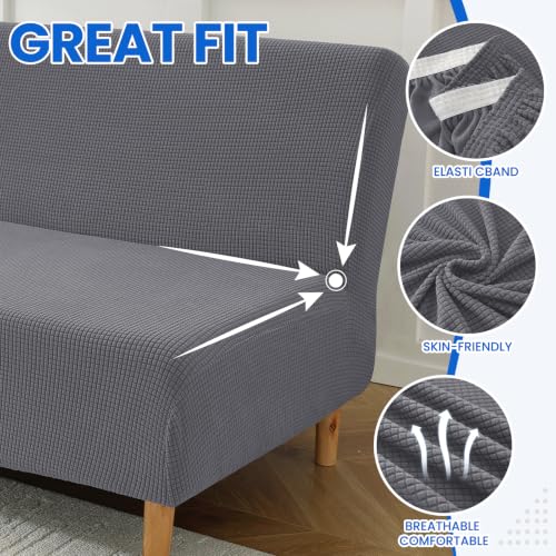 Stretch Full Size Futon Cover - Light Gray, Washable & Anti-Slip