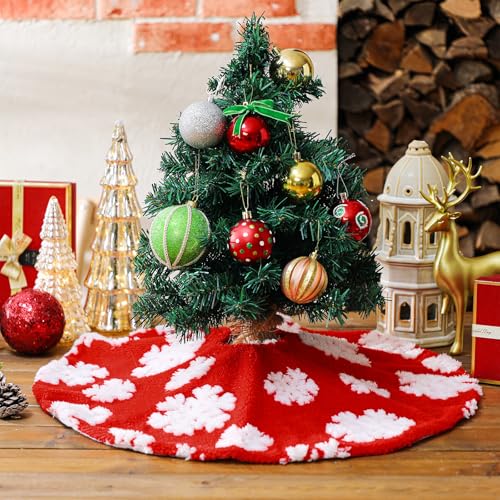 24 Inch Red and White Plush Snowflake Christmas Tree Skirt