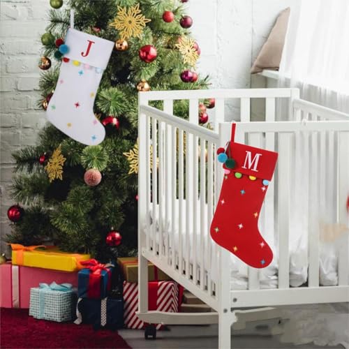 19-Inch Personalized Embroidered Christmas Stocking with Pom Poms
