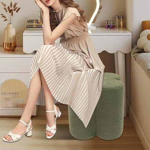 Flower Shaped Plush Pouf Ottoman - Soft Teddy Fleece Footrest Stool