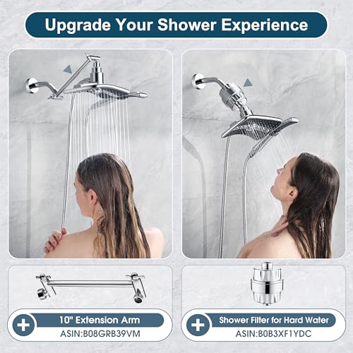 BRIGHT SHOWERS Chrome Dual Shower Head Combo with 2.5 GPM & 60-Inch Hose
