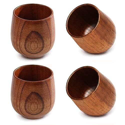 Musoxian Wooden Tea Cups 4 Pack - Natural Solid Wood Coffee & Tea Mug, 100-200ml, Hand-made