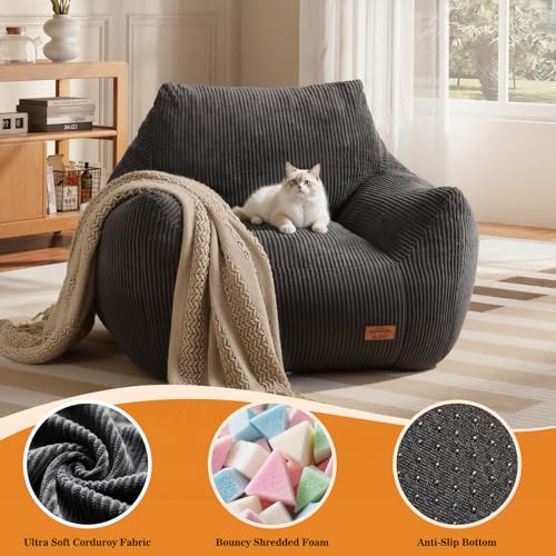 Ultra Soft Corduroy Bean Bag Chair with Armrests for Living Room