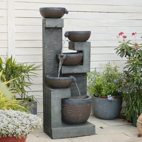 50-Inch 5-Tier Cascading Garden Water Fountain with LED Lights