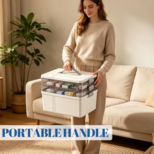 3-Tier Medicine Storage Box with 7-Day Pill Organizer & Handle
