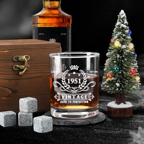 75th Birthday Gift Set for Men Whiskey Glass Socks Hat Candles & More