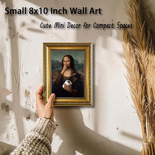 Funny Mona Lisa Bathroom Wall Art Vintage Gold Framed 8x10 Print
