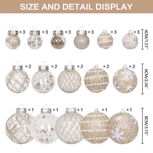 Champagne Christmas Ball Ornaments Set - 33 Shatterproof Holiday Decorations