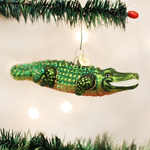 Alligator Glass Christmas Ornament, Handcrafted Glittered Holiday Decor