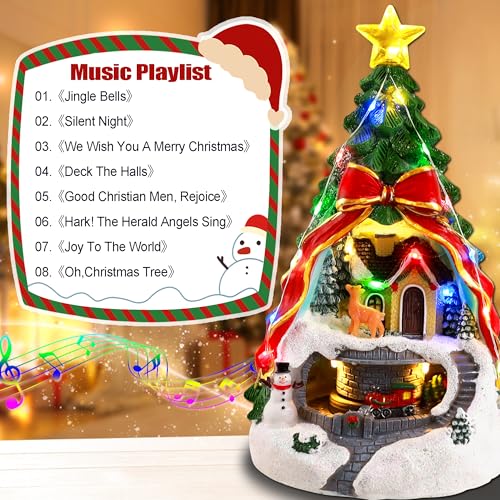 9.65IN Large Christmas Tree & Spinning Train Village Set - Pre-Lit Artificial Decor